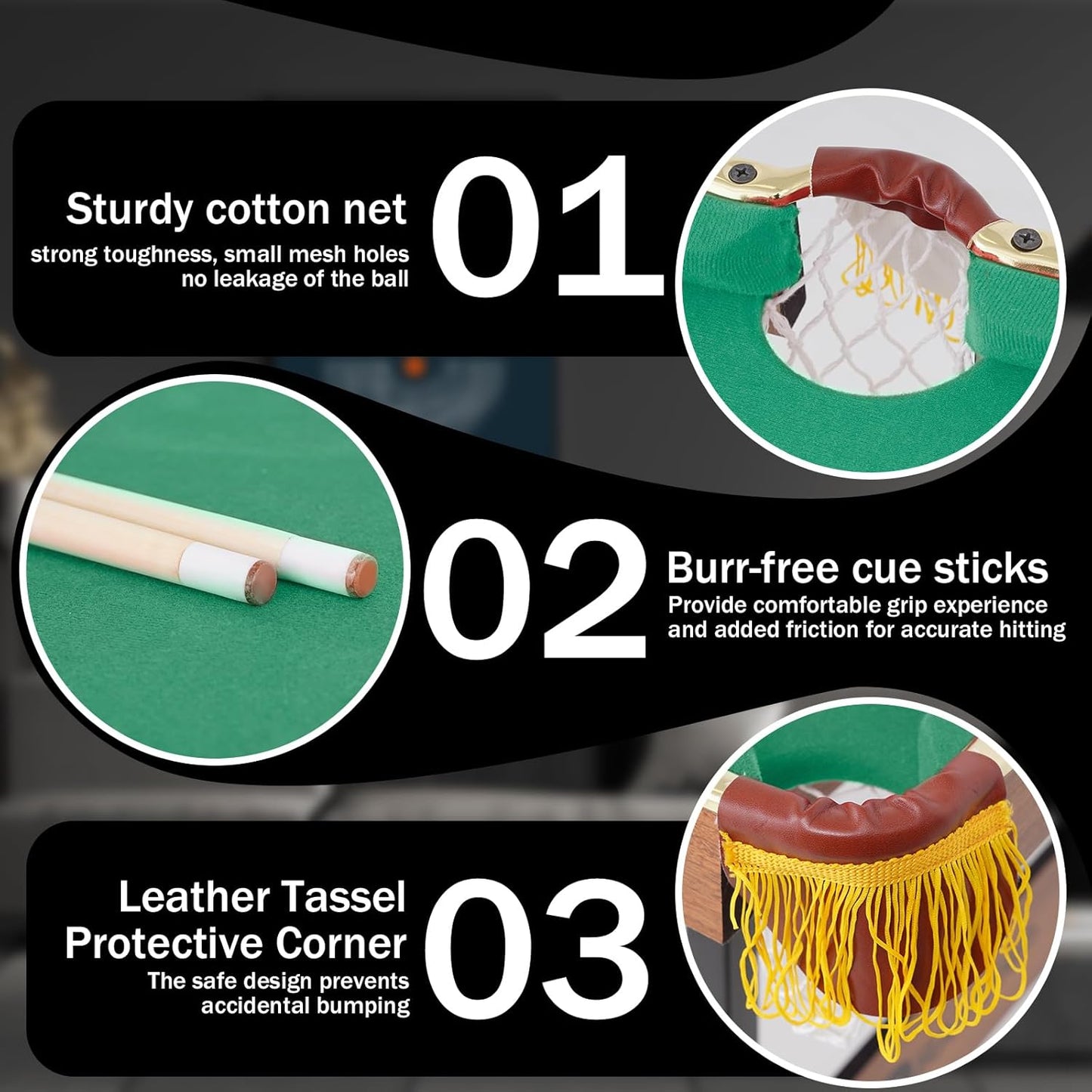 54" Portable Pool Table - Billiard Table for Kids & Adults with 2 Cues, Triangle Rack, Chalk & Brush - Compact Wooden Game Table for Home, Game Room, Indoor & Outdoor