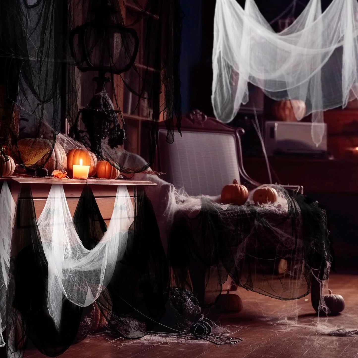 Boao Halloween Cheese cloth 27.56 x 295.28 Inch White Black Cheesecloth Roll for Crafts Large Cotton Muslin Gauze Fabric for Halloween Outdoor & Indoor Spooky Decoration