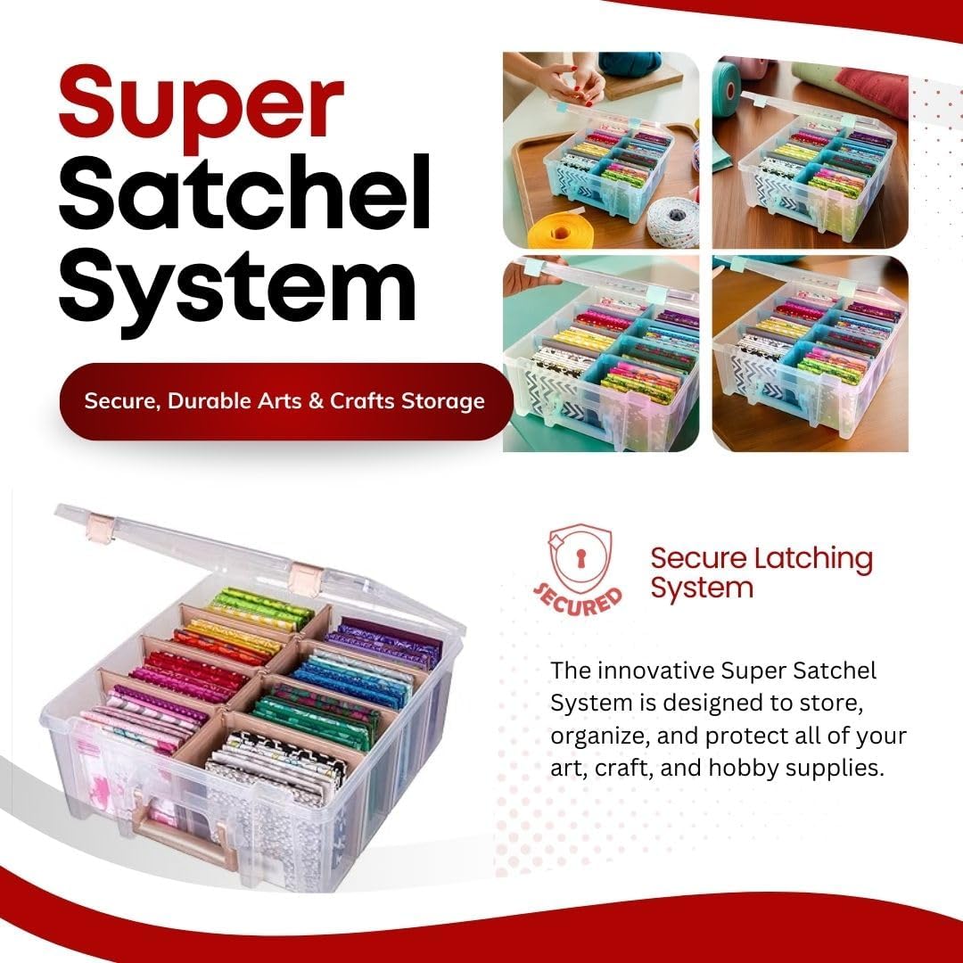 ArtBin 6990SA Super Satchel Double Deep Compartment Box - Art Storage with 8 Removable Compartments, Smart Closure for Craft Supplies (Clear & Aqua- Pack of 1)