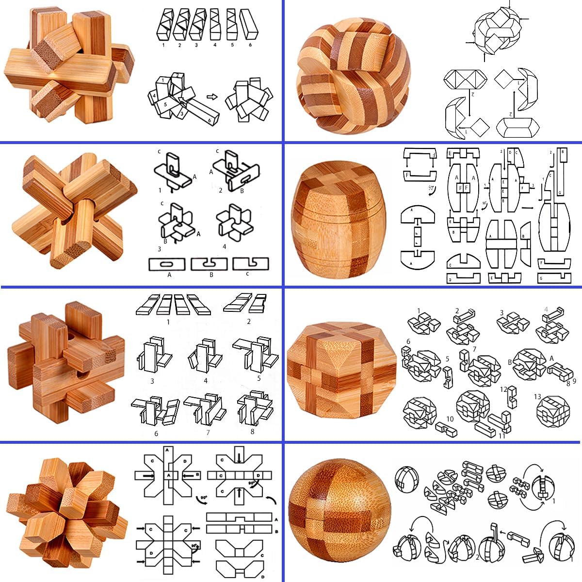 18 Pack Wooden Brain Teaser Puzzles Stress Relief Toys Wooden Burr Puzzles Brain Teaser Puzzle with Gift Packing Box Magic Puzzle Games Toy for Kids and Adults by AHYUAN (Bamboo)