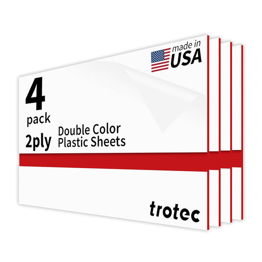 Trotec TroLase | 12"x24"x1/16", 4 Pcs | White/Red | 2 Ply | Modified Acrylic | Laser Engraving Double Color Plastic Sheet | Engraving Blanks for Laser, Saw, Guillotine | Made in USA