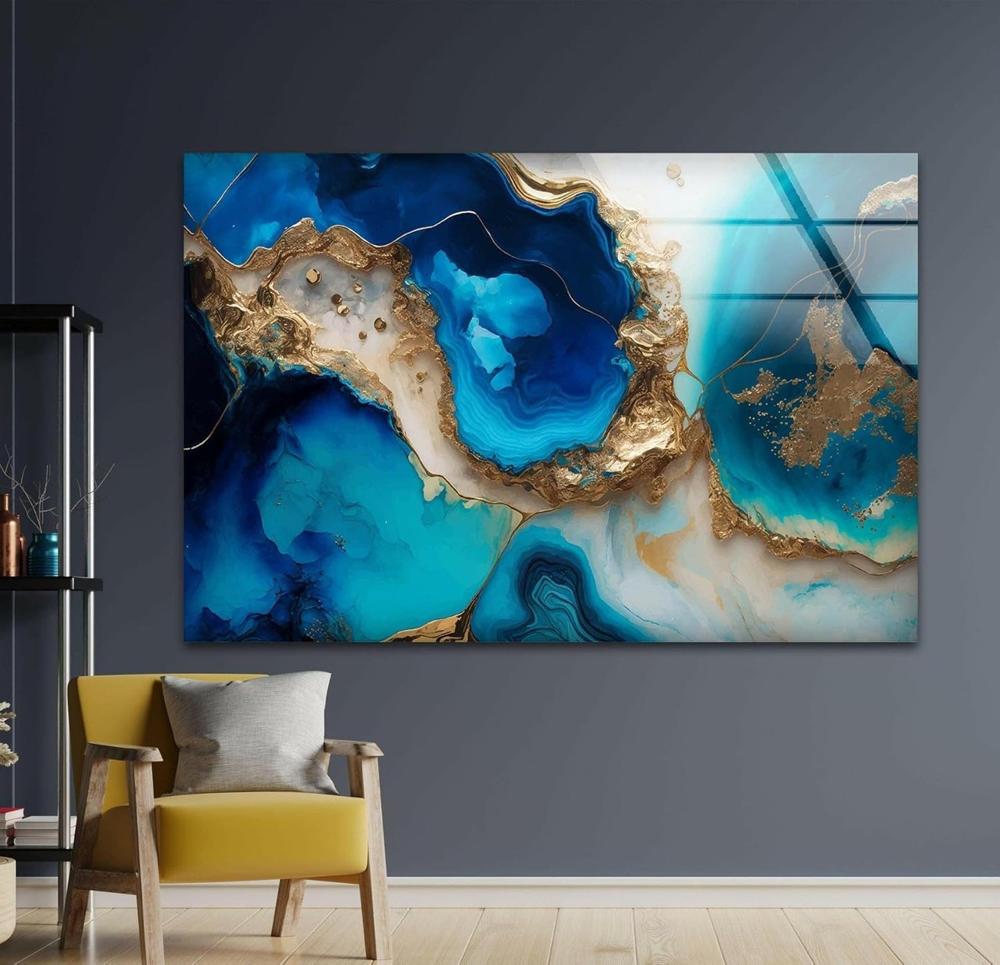My Photostation.com Round 31,5'' Blue Alcohol ink Glass Wall ArtTempered Glass Printing Wall Decor Large Wall Art Wall Hangings