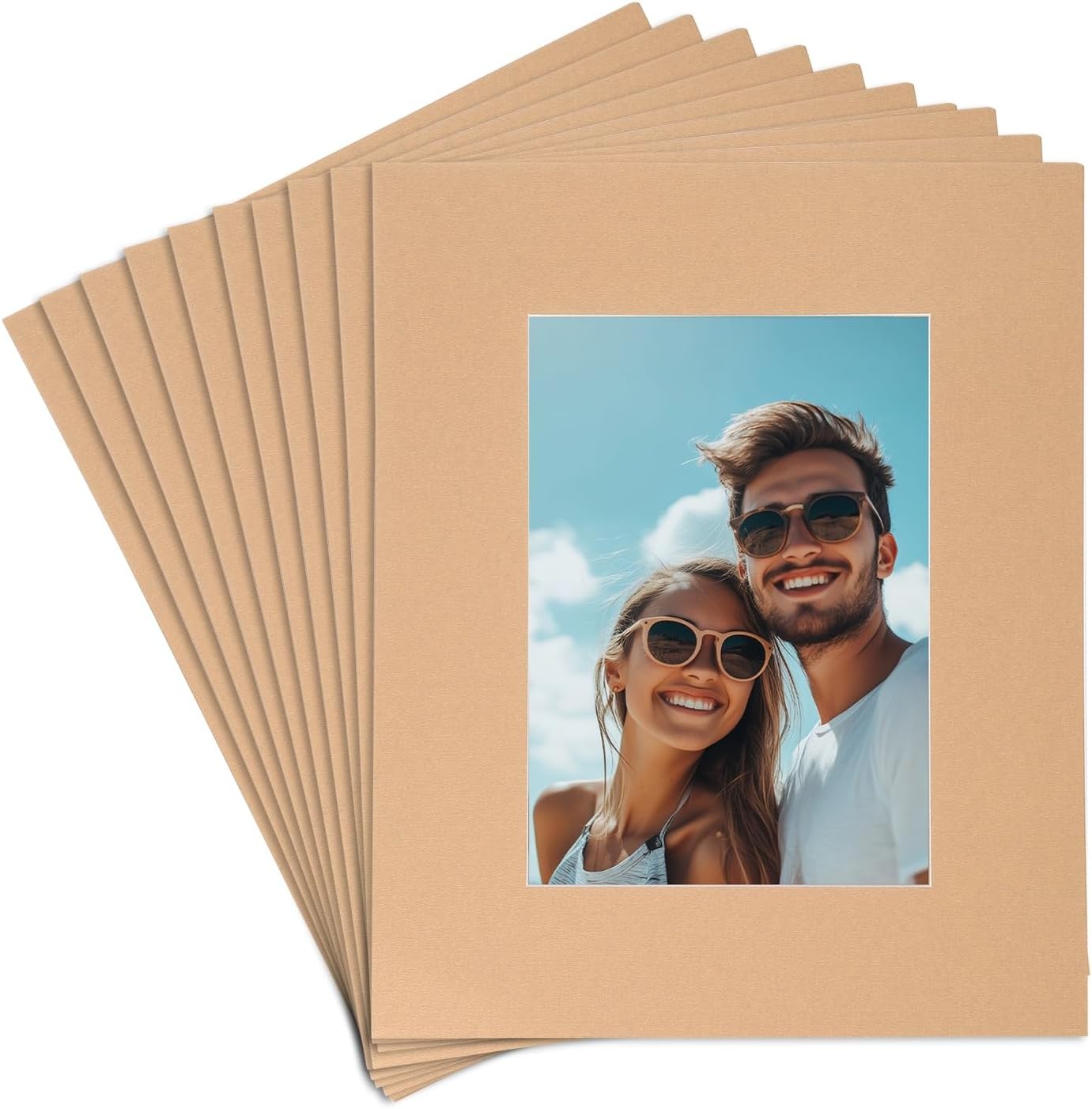uxcell 10Pcs Picture Mats, 8 x 10 Mat Board Center for 5 x 7 Pictures Acid Free White Core Bevel Cut Frame Mattes for Display Art Measuring, Kraft Paper Color