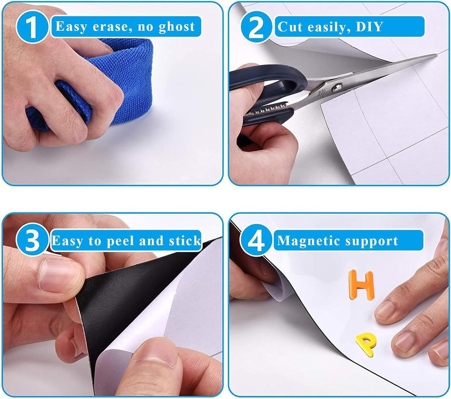 White Board Sticker Adhesive Backing, 47" x 98" Magnetic Dry Erase Board Contact Paper Stick on Wall, Whiteboard Sheet for Teacher Kids Classroom, Include Markers, Eraser with Magnet