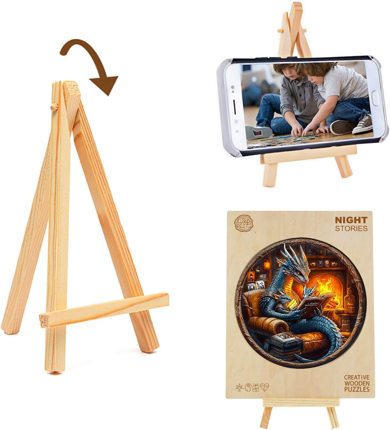 Wooden Puzzles for Adults, Dragon Family Night Reading Wooden Jigsaw Puzzle 450 PCS Unique Shape Wood Puzzle Adult, 3D Visual Effect Flat Puzzle Birthday Family Games (XL-17.3 * 17.3in)