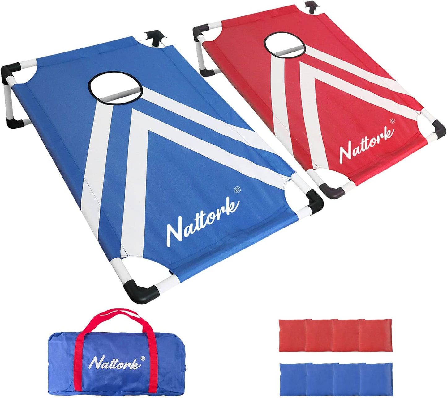 Portable Cornhole Set with 2 Collapsible Cornhole Boards, 8 Cornhole Bean Bags and Carrying Case for Yard Toss Game, Indoor Outdoor Camping Games for Adults Family (3 x 2-feet)