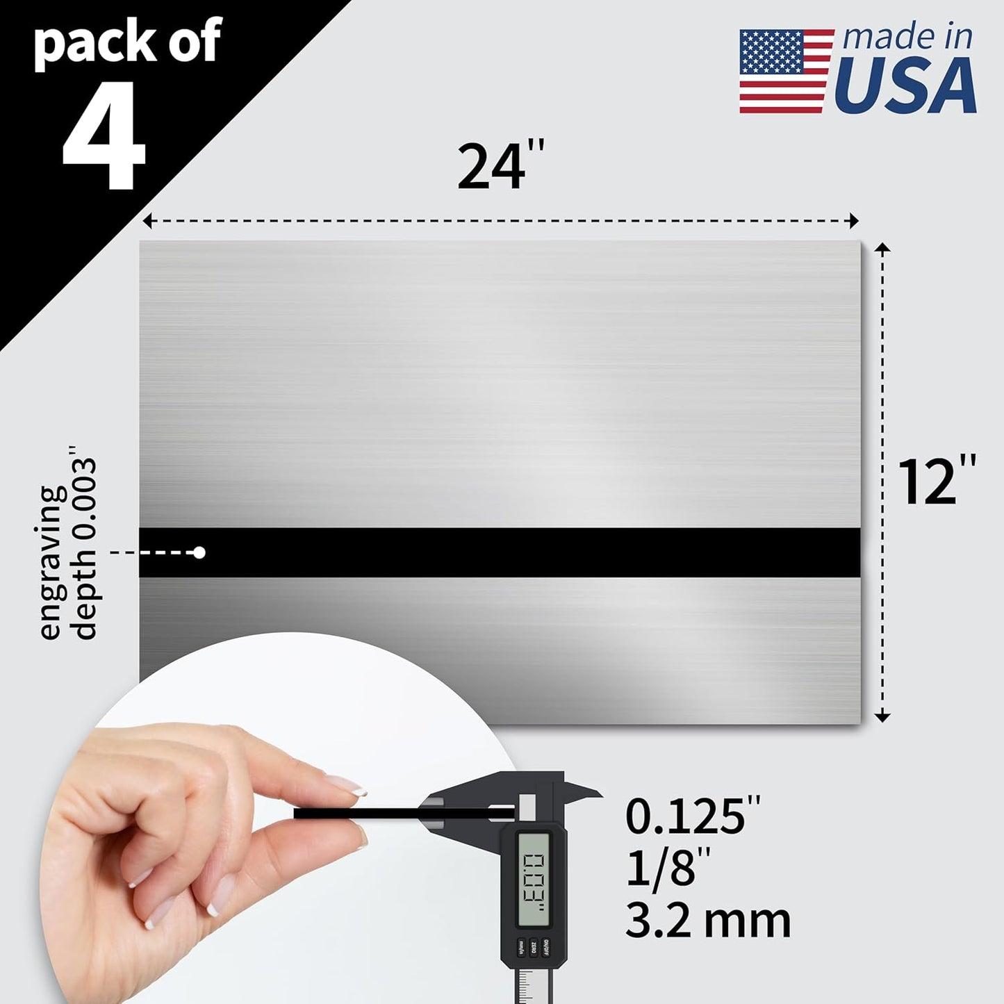 Trotec | Metallic Looking Acrylic Sheet | 12"x24"x1/8", 4 Pcs | Brushed Silver/Black | Metallic Finish - Scratch Resistant for Laser Engraving & Cutting,Printing,Glowforge,Name Plate | USA Made