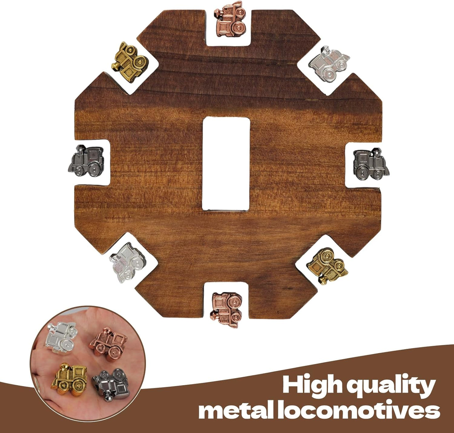 8 Players Mexican Train Dominoes Game Set - Double 12 Dominoes with Wooden Hub, 8 Metal Trains & Domino Storage Bag| Family Board Game for 2-8 Players