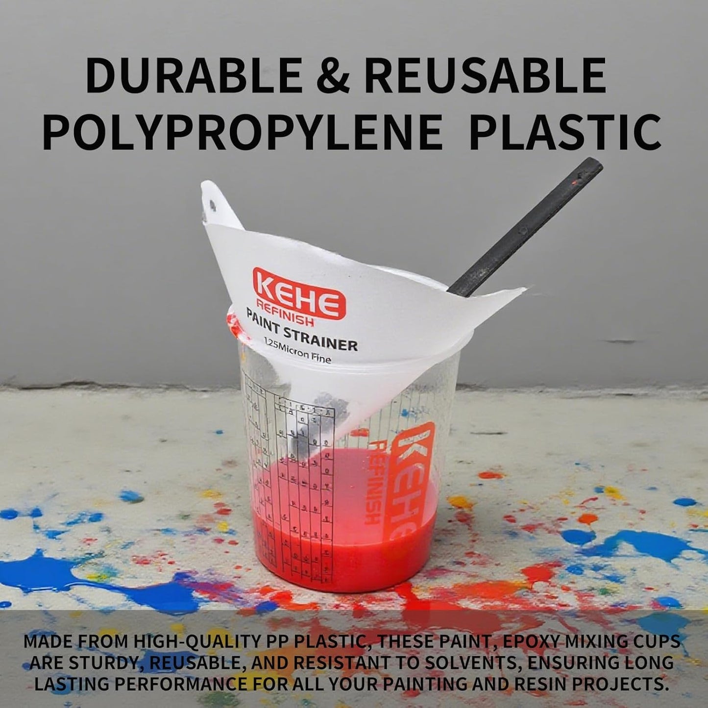 15 PACK Paint Mixing Cups by KEHE REFINISH,10 oz (300ml),Disposable or Reusable Plastic Measuring Cups with Lids for Liquids, Paints, Resin, Epoxy, Art,Ratios 1:1,2:1, 3:1, 4:1,5:1,6:1,7:1,8:1