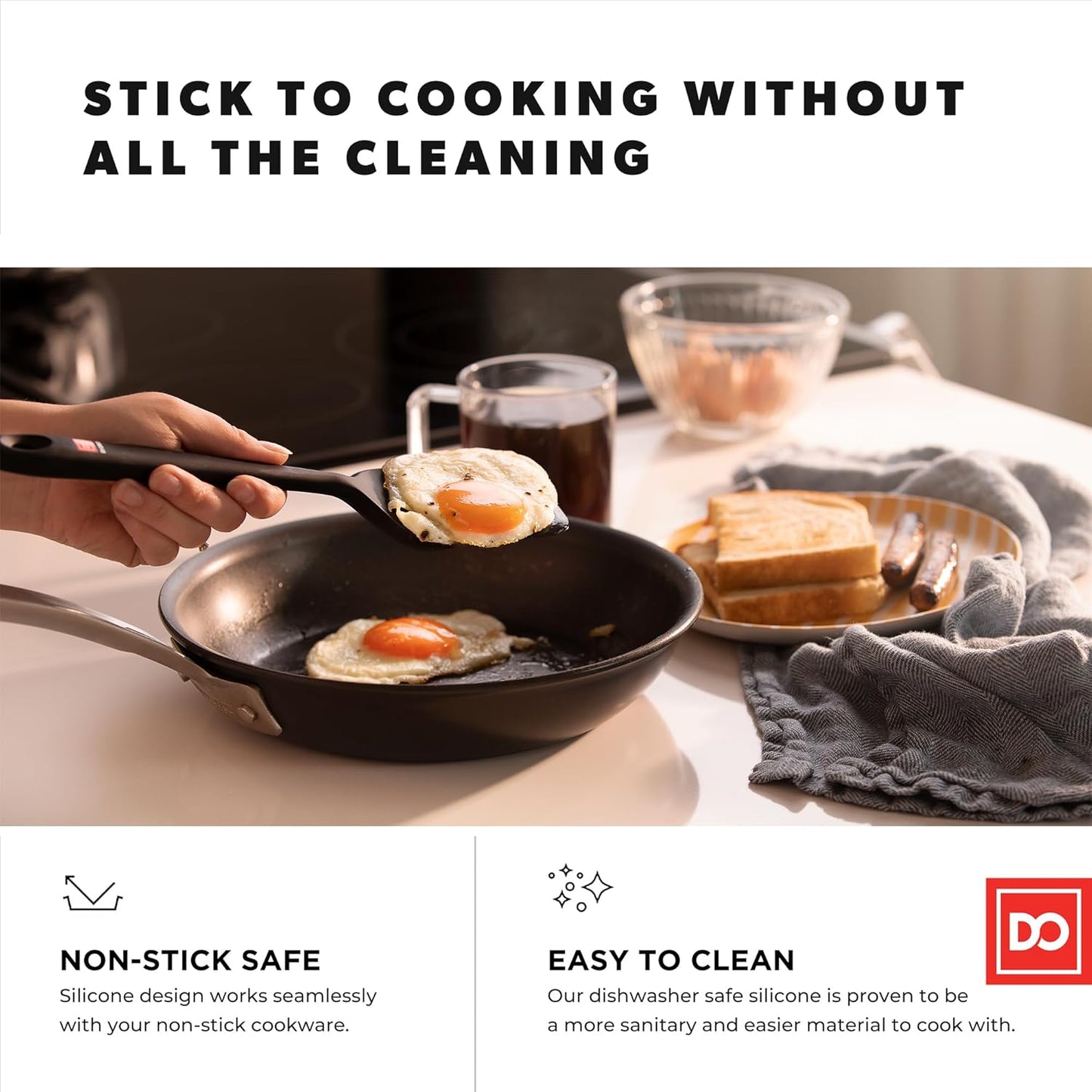 DI ORO Silicone Turner Spatula Set - Kitchen Spatulas for Nonstick Cookware - Cooking Utensils for Flipping Eggs & Pancakes - 600°F Heat-Resistant BPA Free Turners - Dishwasher Safe (4pc, Black)