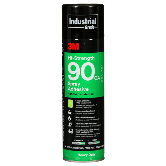 3M Hi-Strength 90 CA Spray Adhesive, Low VOC, Permanent, Bonds Laminate, Wood, Concrete, Metal, Plastic, Clear Glue, Net Wt 19 oz