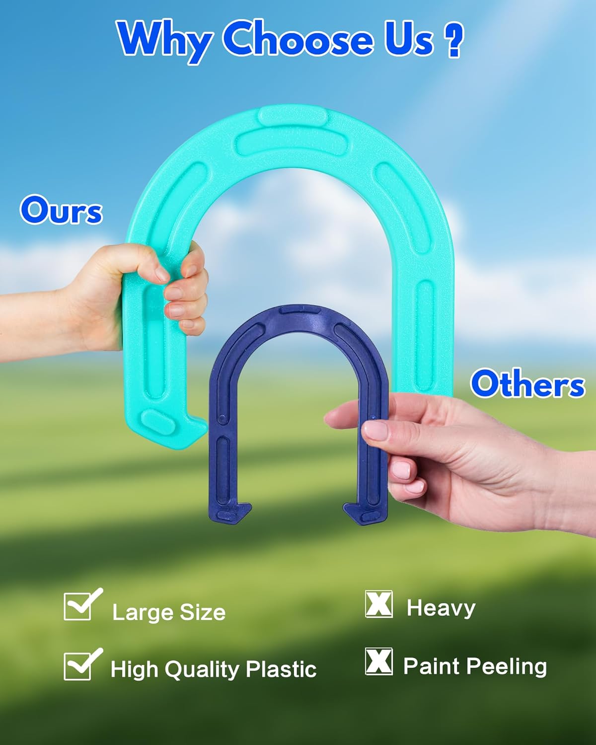 Giant Horseshoe Game Set for Adults and Family – 10" Oversized Lawn Toss Game with Jumbo Horseshoes, Rings, Stakes & Stands – Large Outdoor Yard Game for Backyard, Beach, Camping, Party Fun