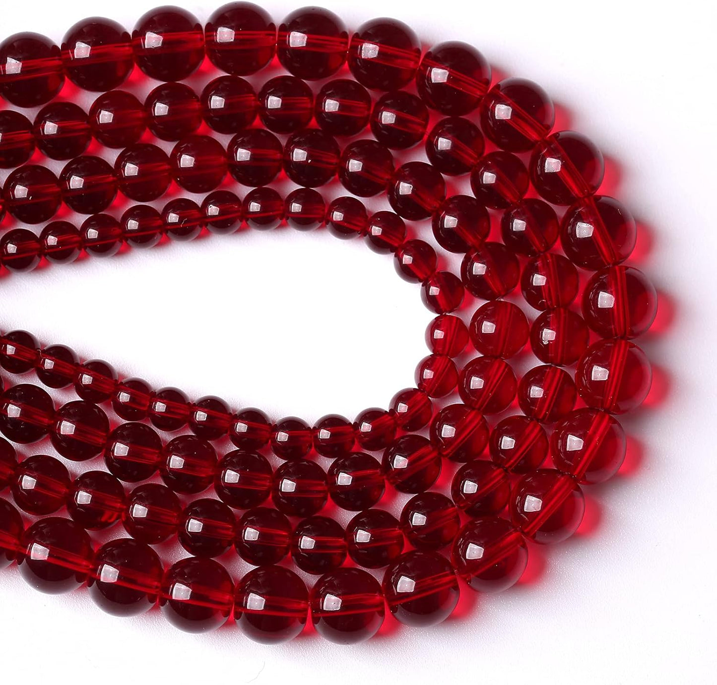 102pcs 8mm Smooth Garnet Red Glass Crystal Round Loose BeadsFor Jewelry Making DIY Bracelet Necklace Accessories 32" 2 Strand