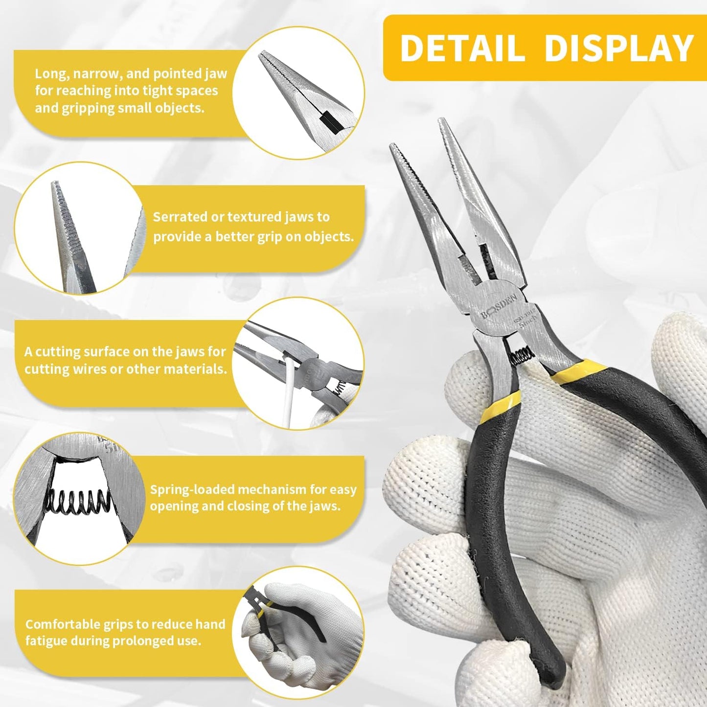 BOOSDEN 5" Small Needle Nose Pliers, Mini Needle Nose Pliers, Micro Needle Nose Pliers-5 Pack