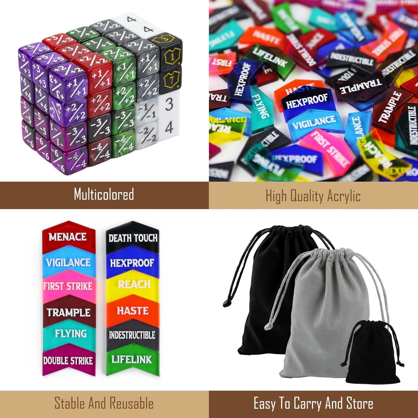 130PCS MTG Keyword Counters Tokens & MTG Life Counter Dice Set for Magic Card Accessories, Compatible with MTG CCG Card Gaming Accessories