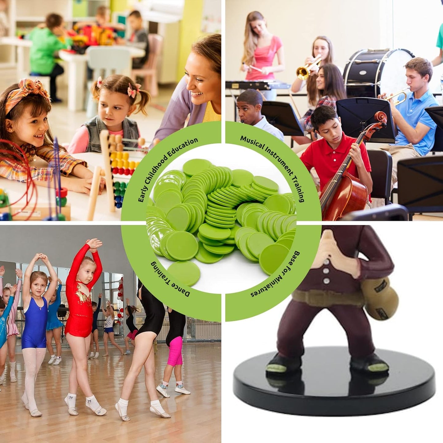 Set of 100 Opaque Plastic Learning Counters Mini Poker Chips Game Tokens with Storage Box (LawnGreen, 1.58 Inch)