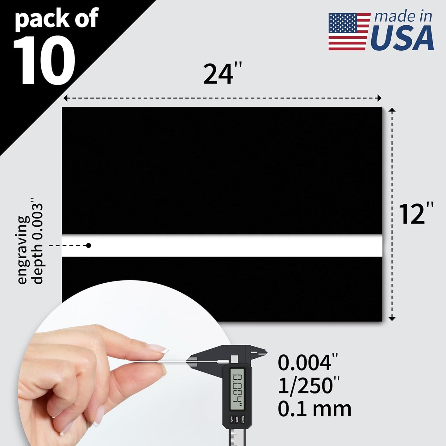 Trotec TroLase Lights | 24"x12"x1/250"(0.1mm thick) | Adhesive-Backed Flexible Laser Engraving Sheet/Film for Decal & Label | Double Color Plastic Sheet for Engraving | Black/White | 10pcs