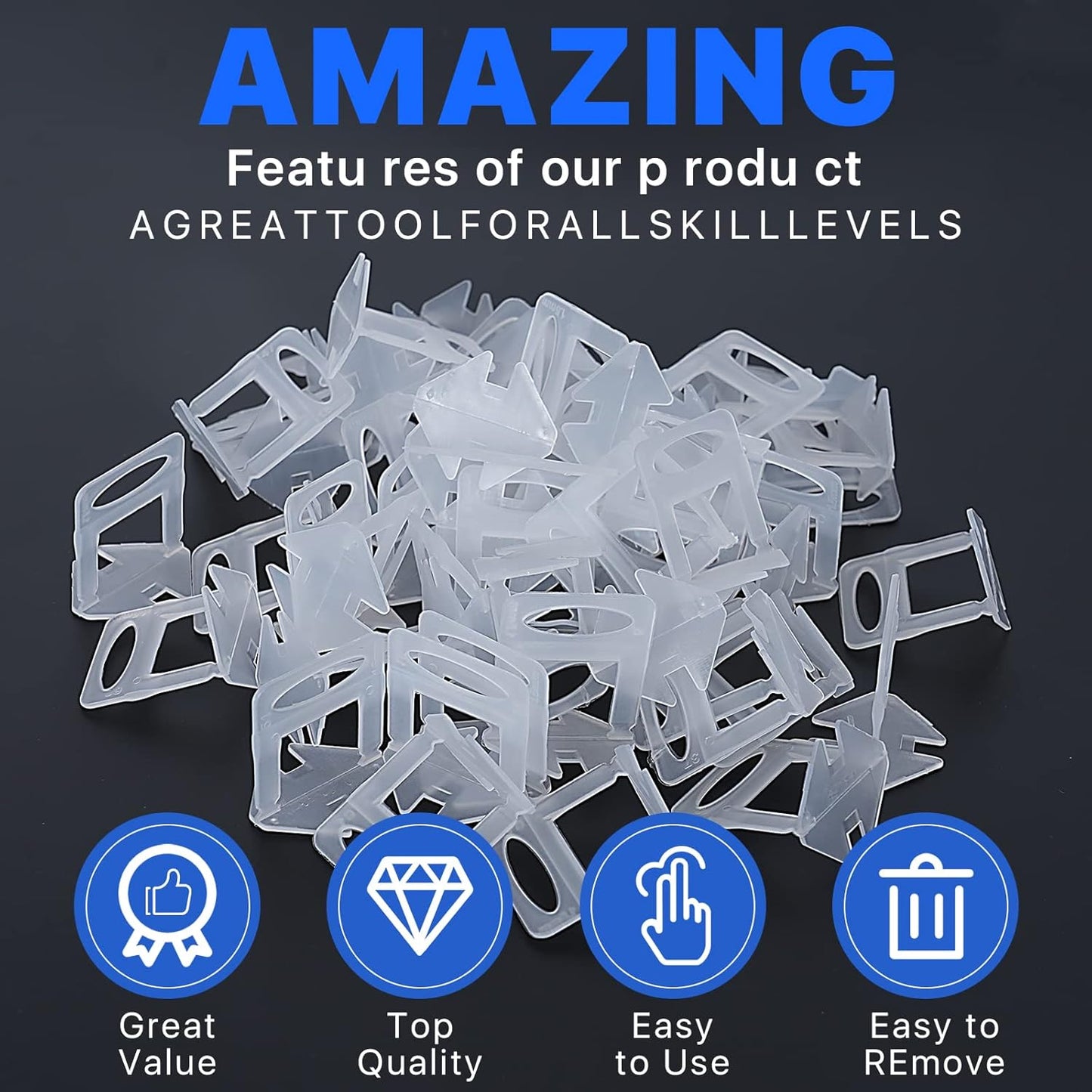 Tile Leveling System Clips Spacers Tile Leveler Clips DIY Tile Leveler Spacers 2100 Pcs 1/16" (1.5mm) for Professional Ceramic Tile and Stone Installation (2100 1/16")