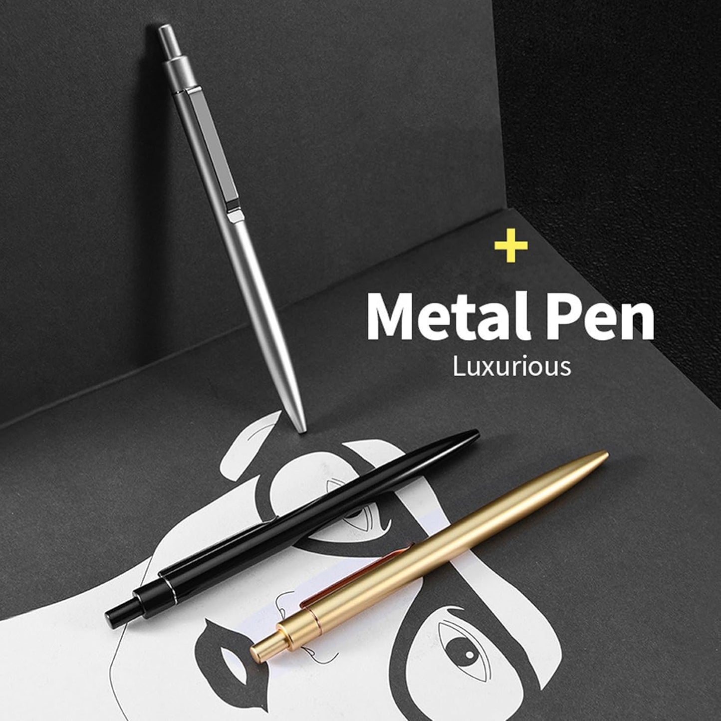 DUNBONG Silvery Metal Gel Pen, Gel Ink Ballpoint Pen, Black Ink, 0.5mm Retractable Ink Pen (Silvery)