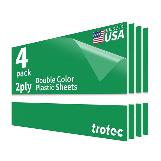 Trotec TroLase | 12"x24"x1/16", 4 Pcs | Bright Green/White | 2 Ply | Modified Acrylic | Laser Engraving Double Color Plastic Sheet | Engraving Blanks for Laser, Saw, Guillotine | Made in USA