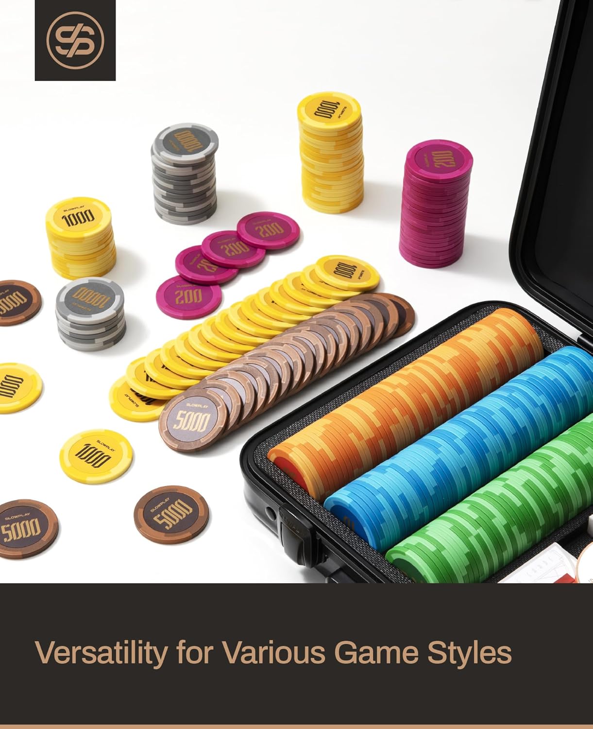 SLOWPLAY Godel Clay Poker Chips, 14 Grams Heavyweight Clay Composite, 40mm Large Chips in Bulk, Pack of 50 in Gold Without Denomination