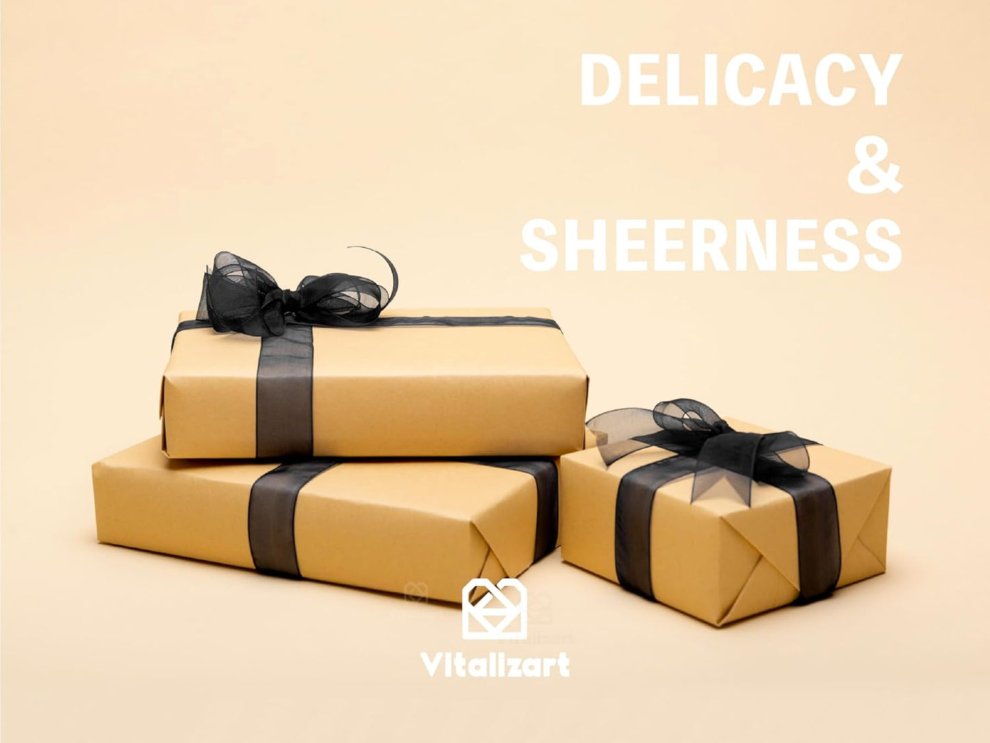 Vitalizart Black Ribbon Organza Sheer Ribbon 1 inch x 30Yd Handmade Fabric Ribbons for Gift Wrapping Christmas Tree Crafts Bows Wedding Invitations Wreaths Wrap