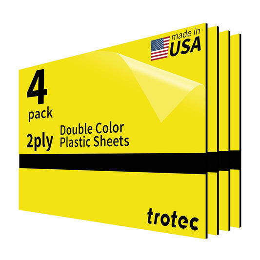 Trotec TroLase | 12"x20"x1/16", 4 Pcs | Yellow/Black | 2 Ply | Modified Acrylic | Laser Engraving Double Color Plastic Sheet | Engraving Blanks for Laser, Saw, Guillotine | Made in USA