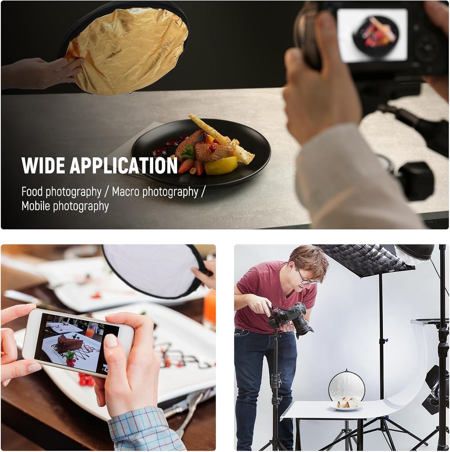 NEEWER 12"/30cm Light Reflector Light Diffuser 5 in 1 Collapsible Multi Disc with Bag - Translucent, Silver, Gold, White, and Black for Photography