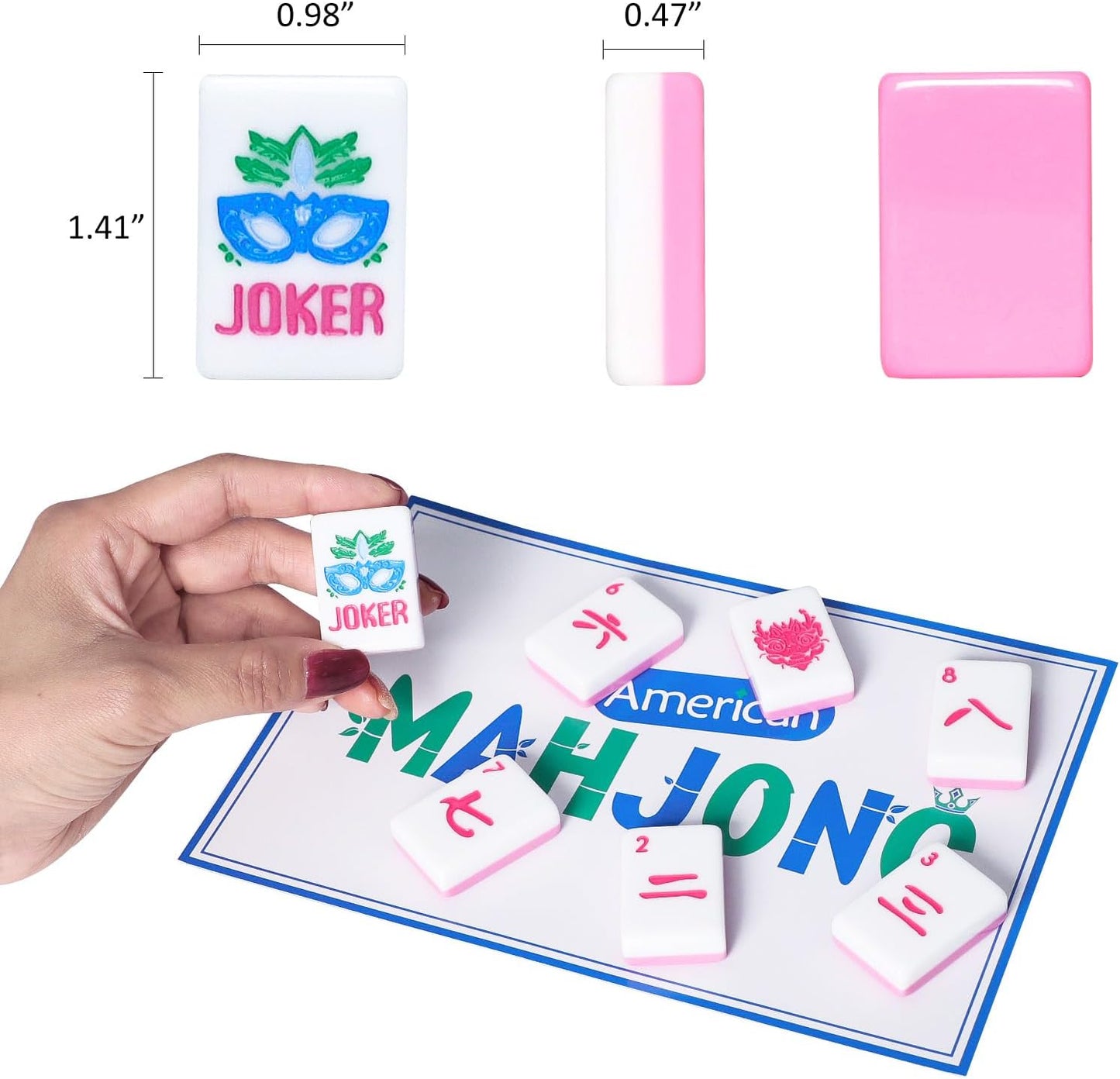 American Mahjong Tile Set(Pink) with Carrying Bag and Accessories, 160 Acrylic Engraved Mahjong Tiles