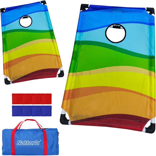 Portable Cornhole Set with 2 Collapsible Cornhole Boards, 8 Cornhole Bean Bags and Carrying Case for Yard Toss Game, Indoor Outdoor Camping Games for Adults Family (3 x 2-feet)