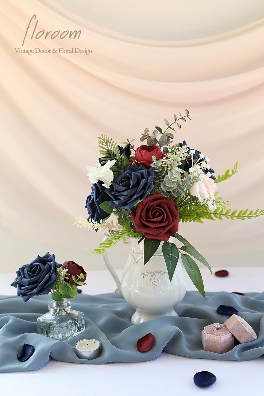 Floroom Artificial Flowers 16pcs 3.5" Real Looking Navy Blue Foam Fake Hybrid Tea Roses with Stems for DIY Wedding Bouquets Bridal Shower Centerpieces Floral Arrangements Party Tables Home Decoration