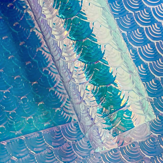 ONEART | Iridescent Transparent Embossed Vinyl Holographic Blue Clear PVC Vinyl Craft Film 16"×54" for Sewing DIY Projects-Conch