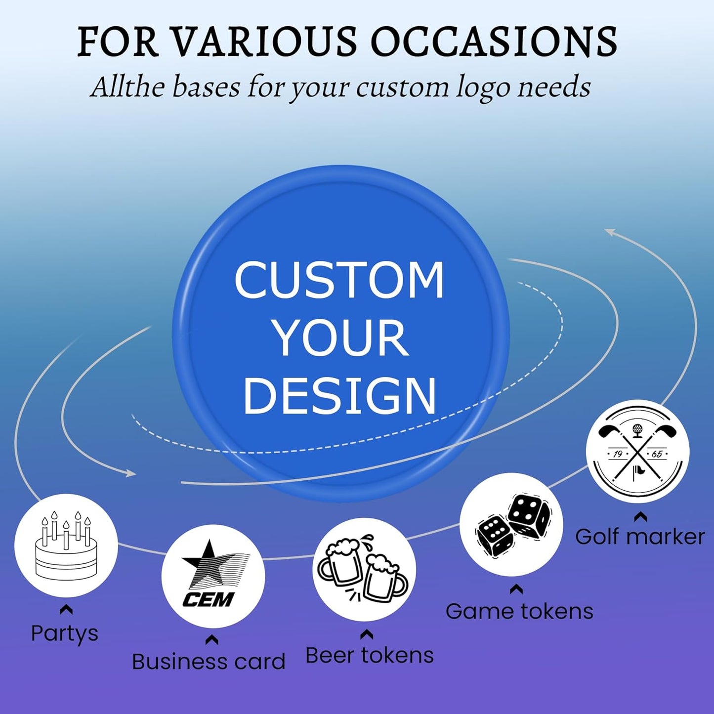 200-1000 Personalized Plastic Poker Chips,Double Sided Full Color Print,Custom Your Own Logo, Text and Image for Bar Drink Tokens,Promotonal Events,Business Cards,Party Games,15 Colors