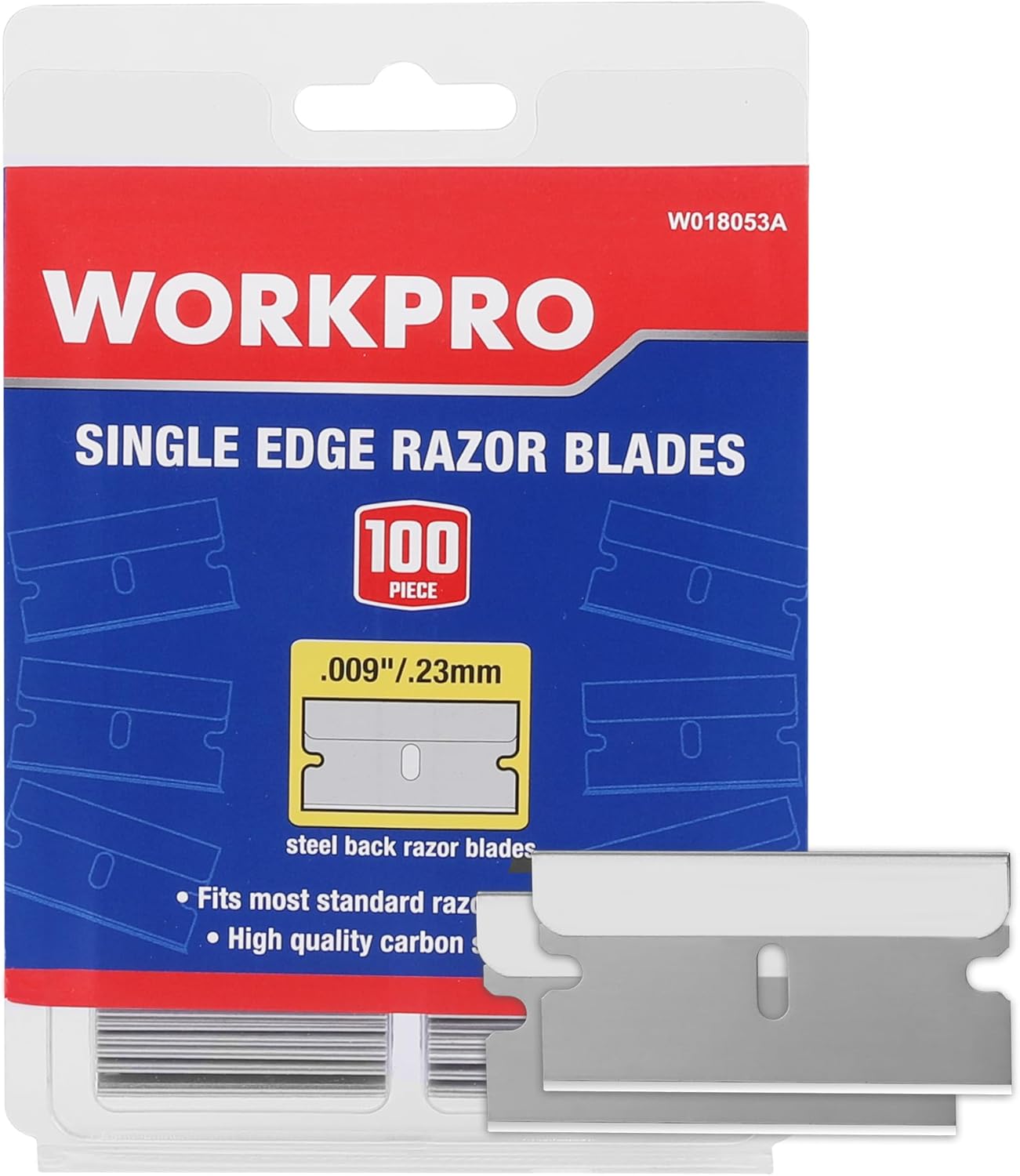 WORKPRO 100-Pack Single Razor Edge Blades, Industrial Scraper Razor Blades, High Carbon Steel One Edge Razor Blades