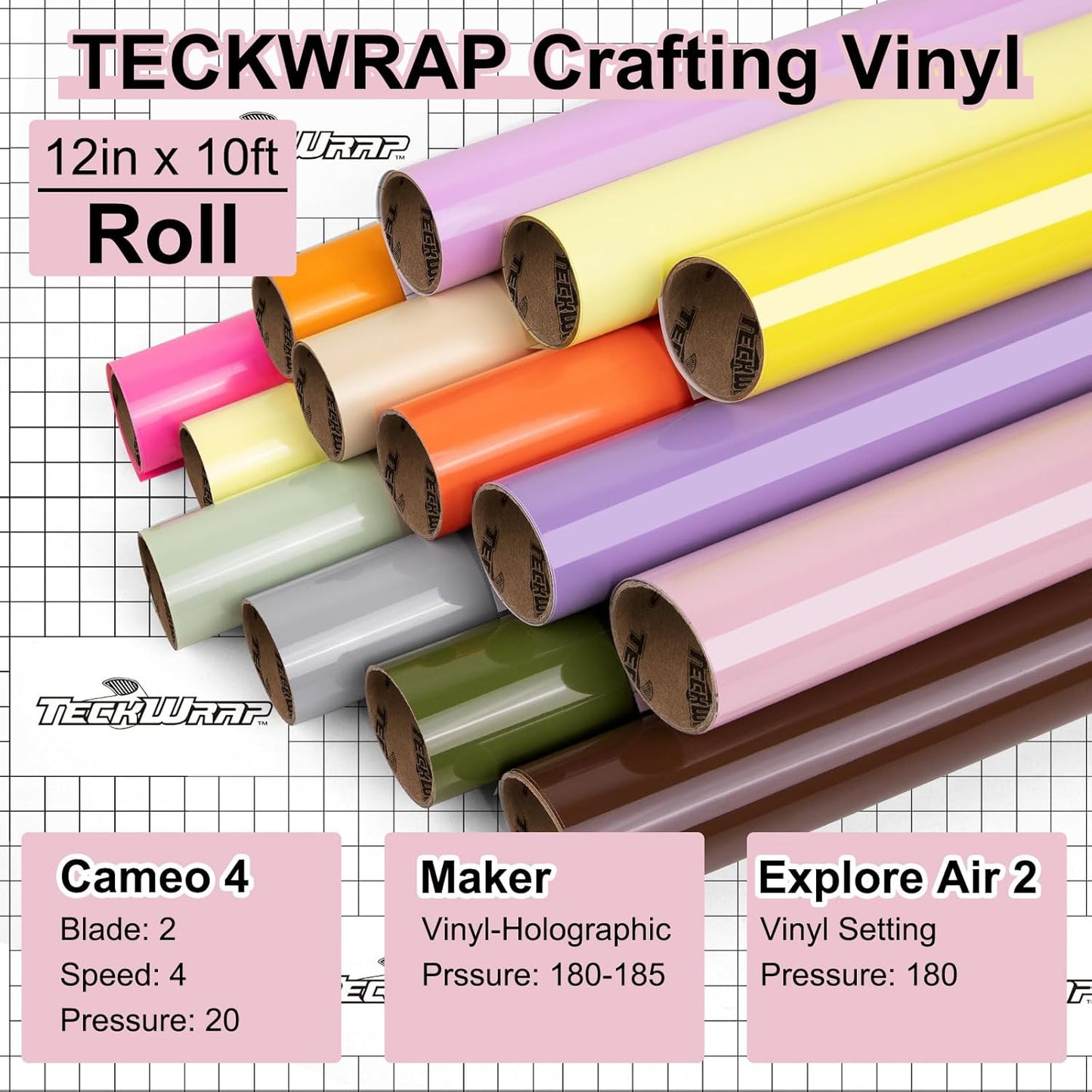 TECKWRAP Permanent Adhesive Vinyl 12" x 10ft, Glossy Queen Pink