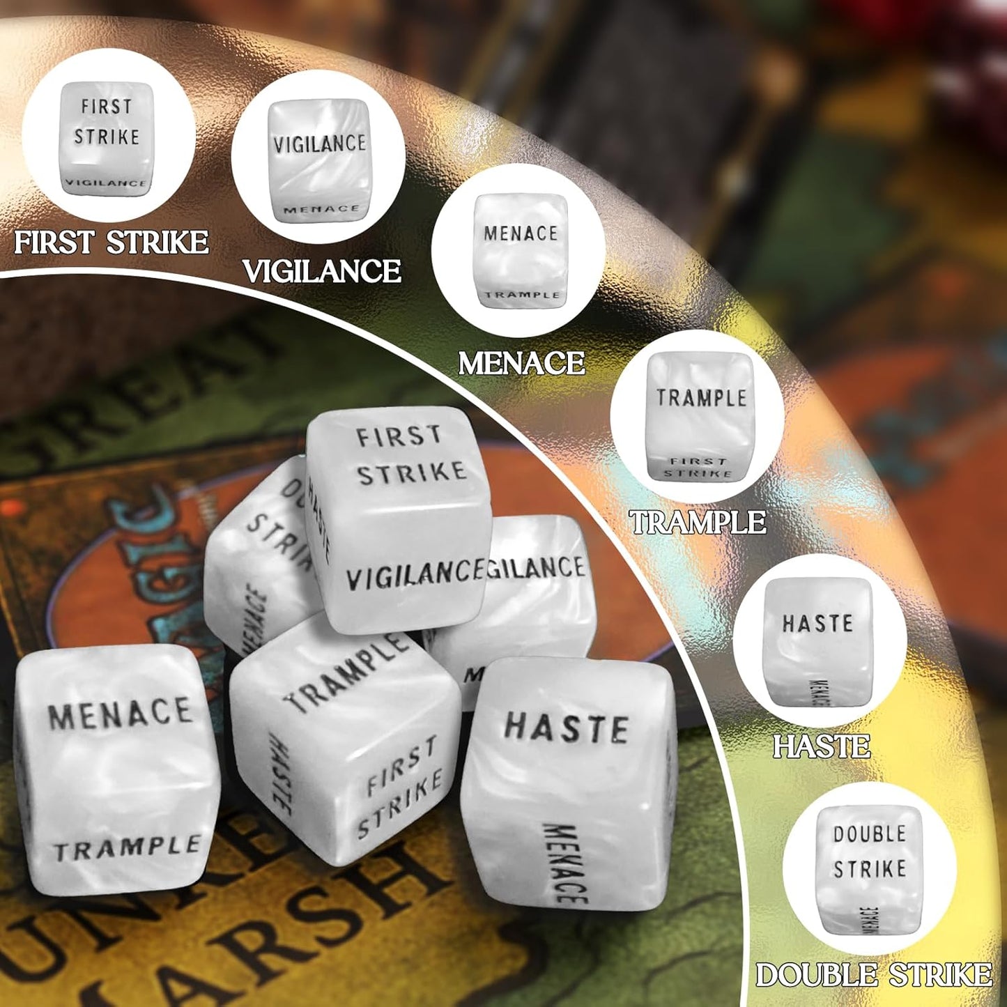 63 Pieces MTG Dice Counters Bulk Ability Keywords MTG Tokens Shield Life Counter 6 Sided Dice Set for MTG,TCG,Cards Gaming Accessories