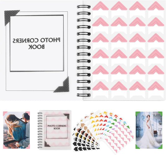 GOONAVI 15 Sheets 360 PCS Multicolor Acid-Free Photo Corners Notebook, Self-Adhesive Photo Corners for DIY Photo Album Journal, Photo Corner Stickers for Trip Journal Memory Book