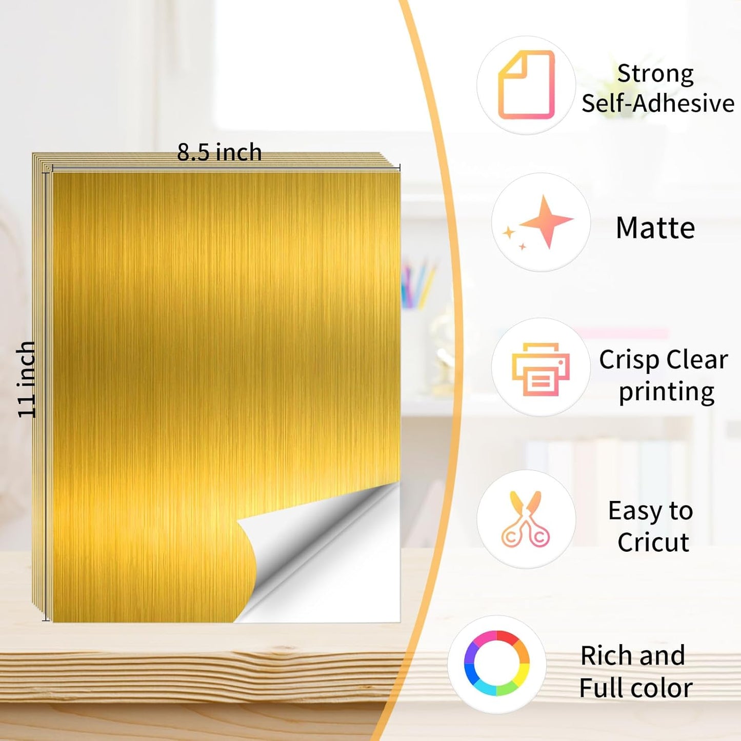 Gold Printable Sticker Paper, 20 Sheets Printable Holographic Gold Sticker Paper, Laser/Inkjet Printing-Letter Size (8.5" x 11")