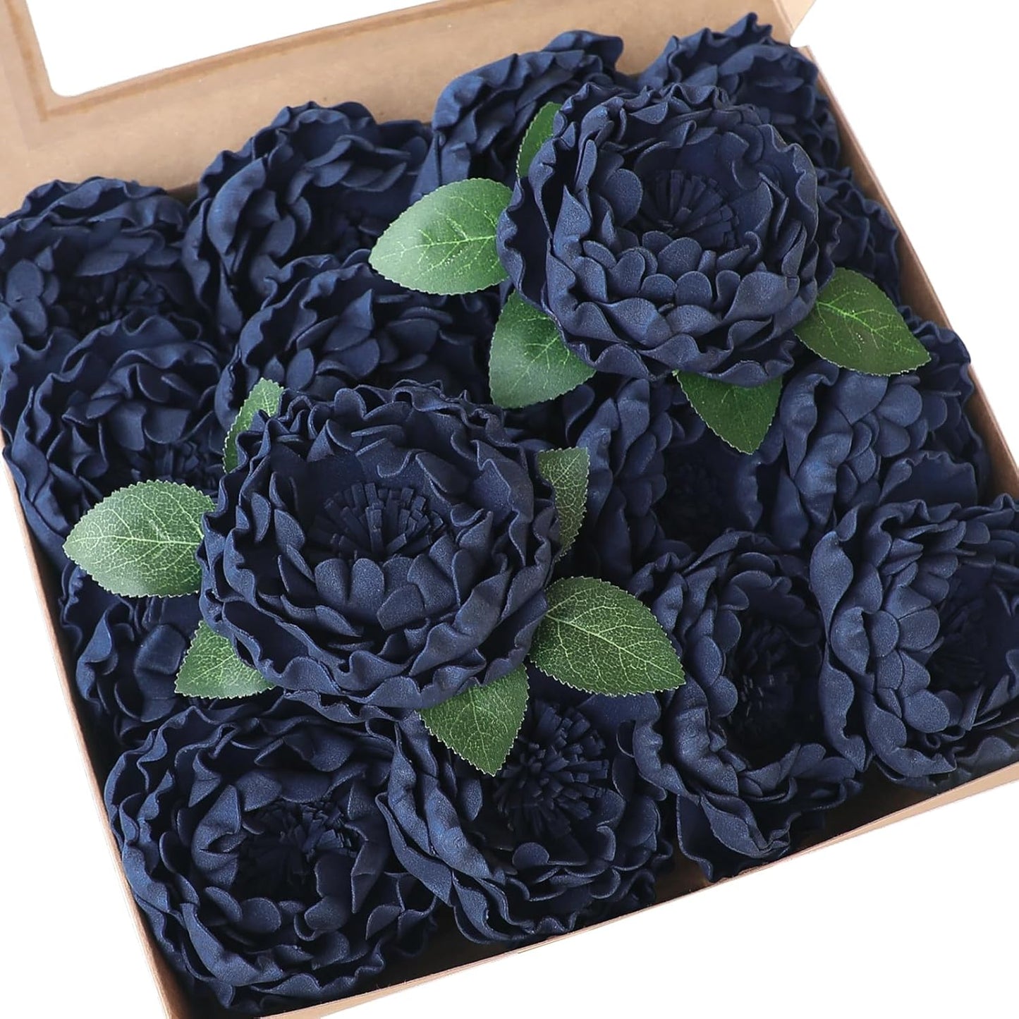 Floroom Artificial Flowers 16pcs 4" Navy Blue Blooming Peonies Real Looking Foam Fake Peony with Stems for DIY Wedding Bouquets Bridal Shower Centerpieces Floral Arrangements Party Tables Decorations