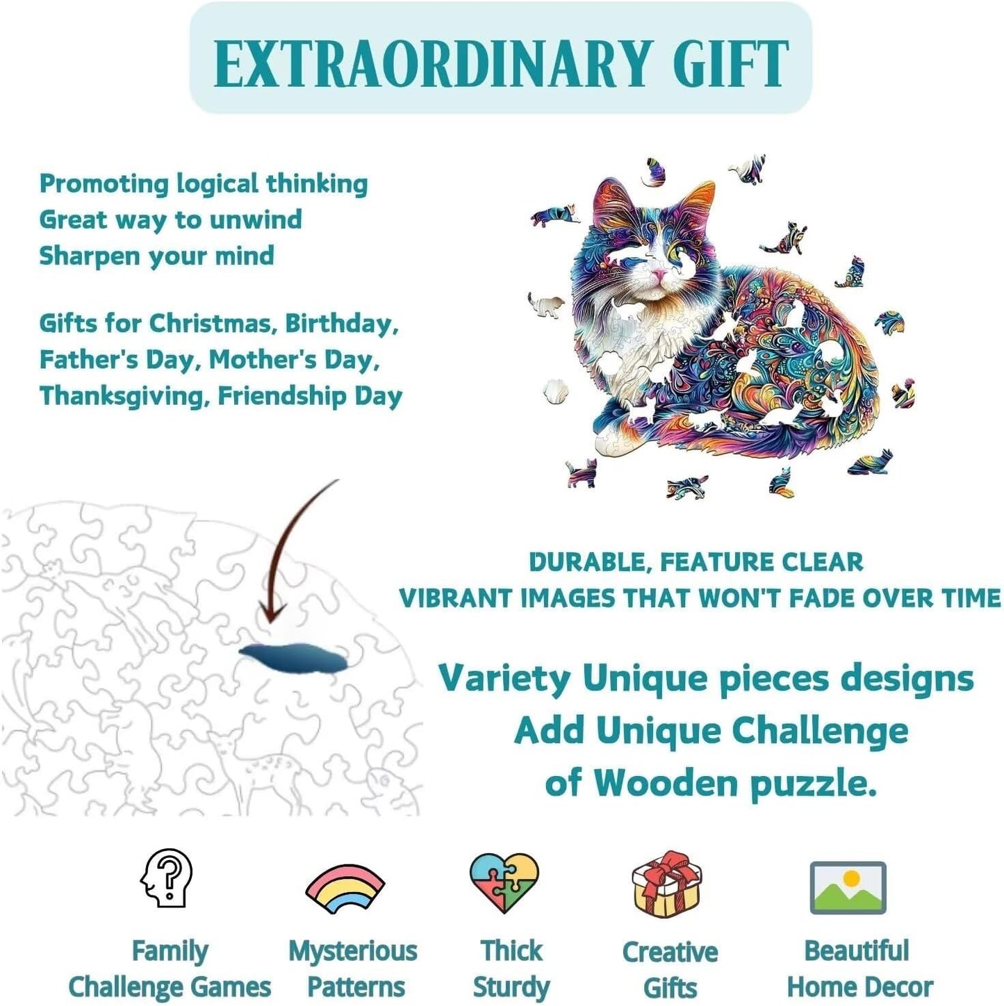 Lazy Cute Cat Adults Gifts Wooden 240 Pieces 13.4 * 12.2in