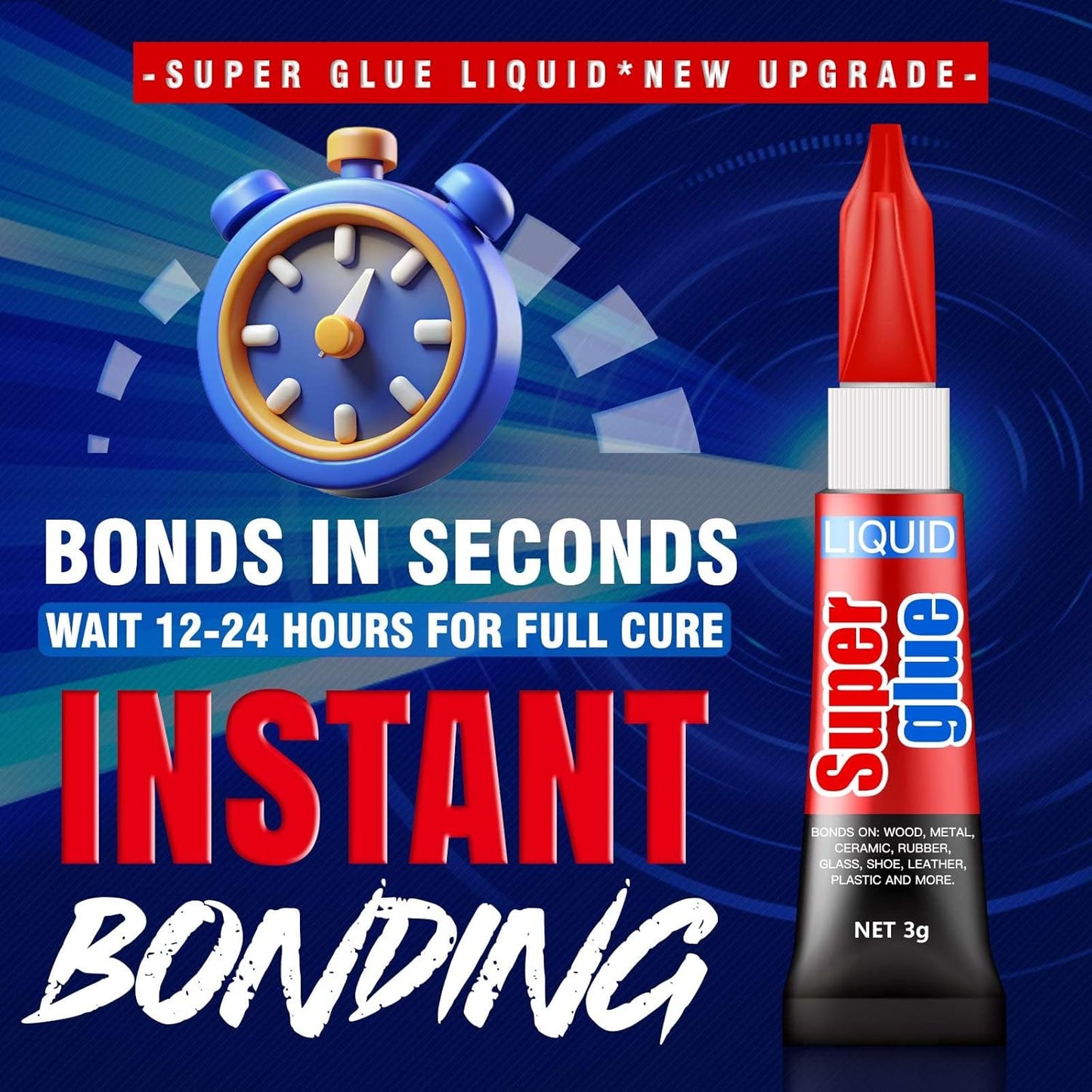 3 Gram (Pack of 48) Single Use Super Glue Liquid, Super Fast, Thin & Strong Adhesive Superglue, Cyanoacrylate Glue for Hard Plastics, DIY Craft, Ceramics, Leather, Metal Etc