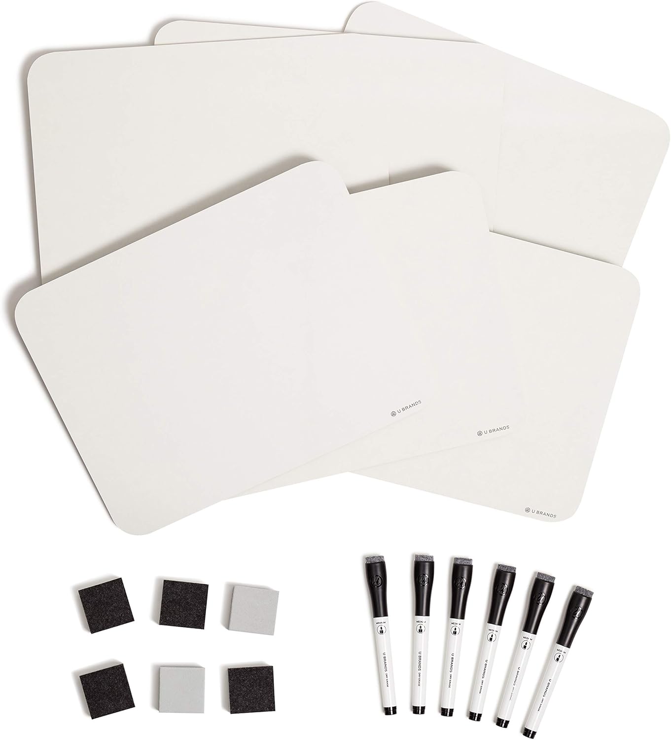 U Brands Dry Erase Lap Board Set, 12” x 9”, Small Whiteboard, Includes 6 Markers and 6 Erasers, 6 Count