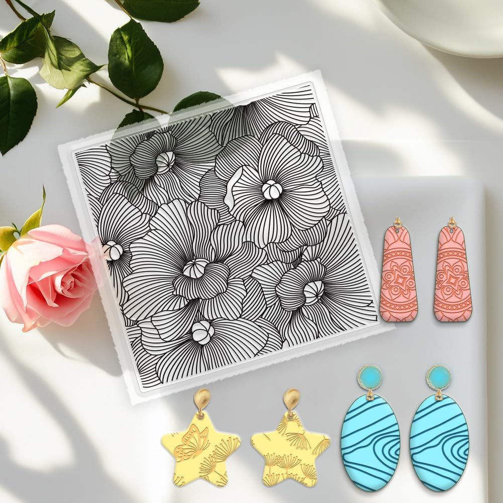 6 PCS Large Polymer Clay Texture Sheets 5.5 x 5.5 Inch Boho Clay Mat Works with Polymer Clay Cutter Pottery Earrings Jewelry DIY Making