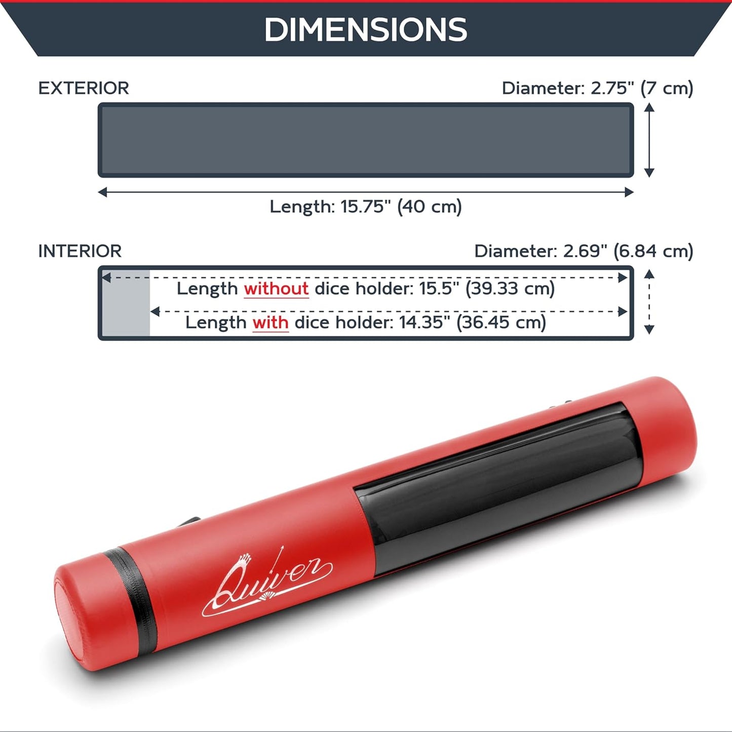 Quiver Time Red XL Orion Playmat Tube - TCG MtG Playmat Tube Case Bag with Waterproof Zipper, Hidden Dice Pocket, Adjustable Removable Shoulder Strap, See-Through Window, Fits 14" and 15" playmats