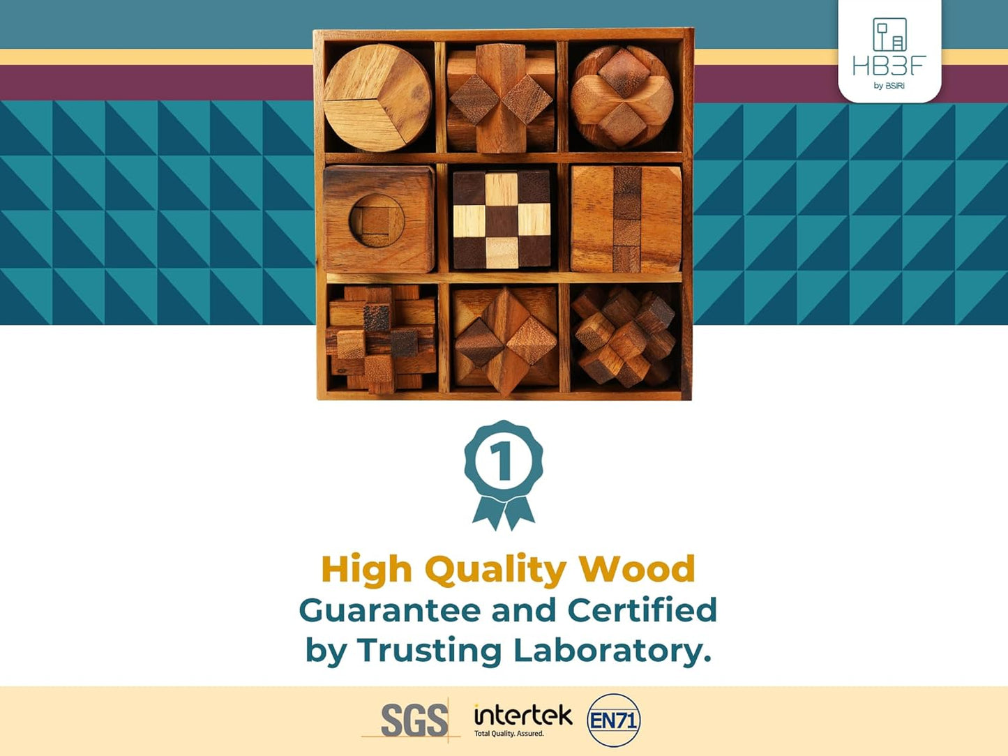 BSIRI 9 in 1 Wooden Brain Teaser Puzzles for Adults Teens and Kids Box Set for All Ages Wood Hard Level 10 Impossible Mind Wood Brain Teaser Games 3D Hand Puzzle Sets for Decoration and Mini Toys