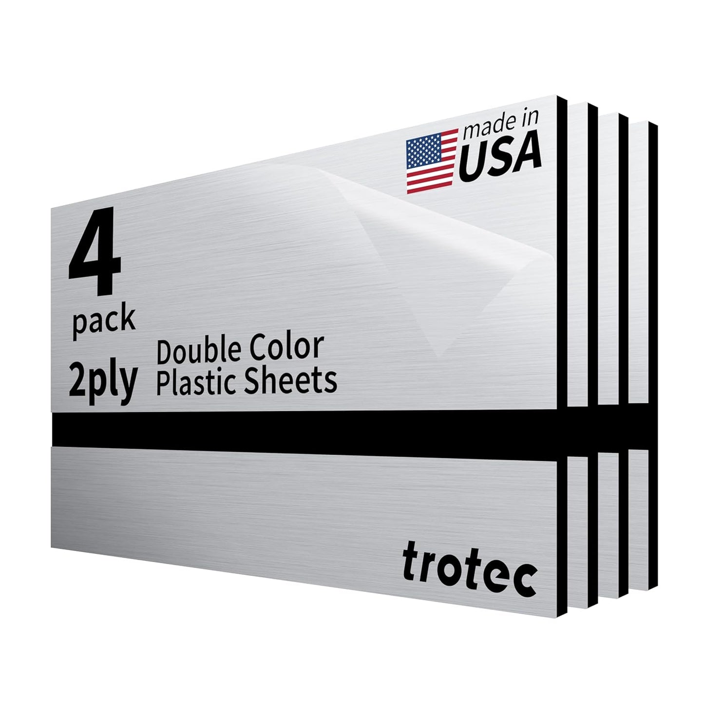 Trotec | Metallic Looking Acrylic Sheet | 12"x24"x1/8", 4 Pcs | Brushed Aluminum/Black | Metallic Finish - Scratch Resistant for Laser Engraving & Cutting,Printing,Glowforge,Name Plate | USA Made