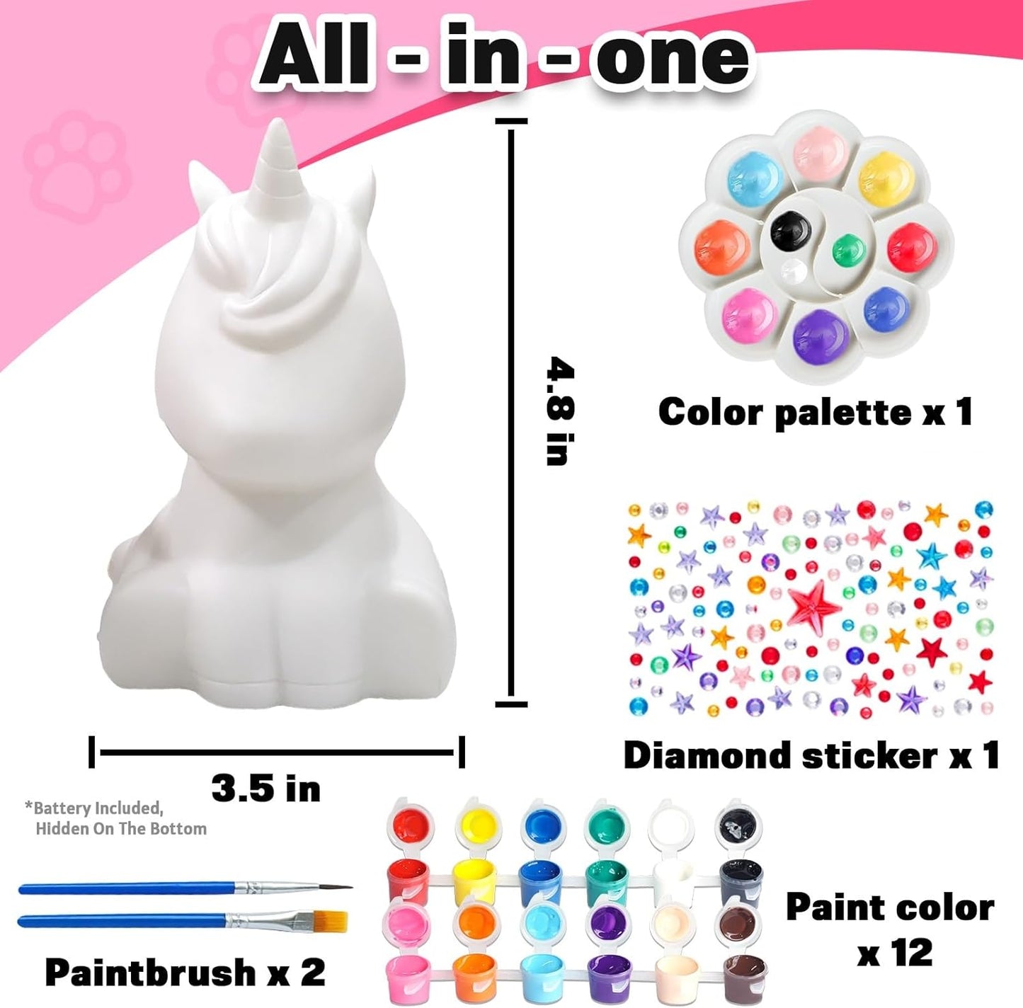 FUNZBO Paint Your Own Unicorn Lamp Kit - Halloweens Arts and Crafts Supplies Painting Kits for Kids Teens, DIY Night Light Unicorn Toy for Toddlers Girl Boy Age 3 4 5 6 7 8 9 10 11 12 13 Birthday Gift
