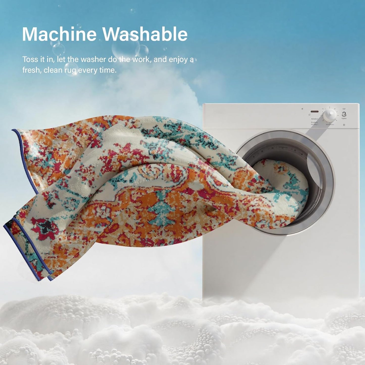 Lahome Bohemian Floral Medallion Area Rug - 4x6 Oriental Distressed Bedroom Rug Country Vintage Faux Wool Indoor Throw Mat Non-Slip Washable Low-Pile Carpet for Bathroom Living Kitchen Laundry Room