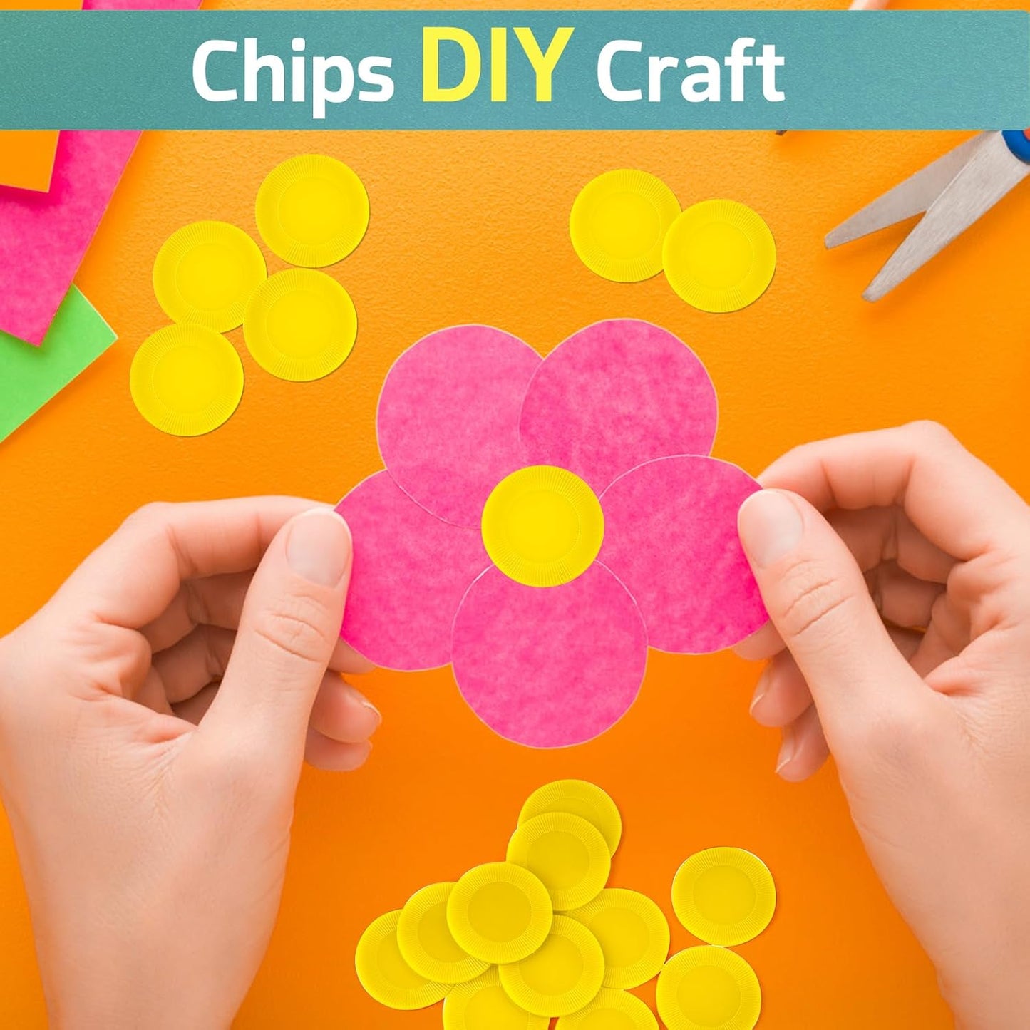 Coopay 1000 Pieces Plastic Poker Chips, Bingo Chips Bulk Learning Counters Disks Poker Card Game, Counting Markers for Math Practice, Game Tokens and Teaching Rewards, 25 mm/ 1 Inch (Yellow)