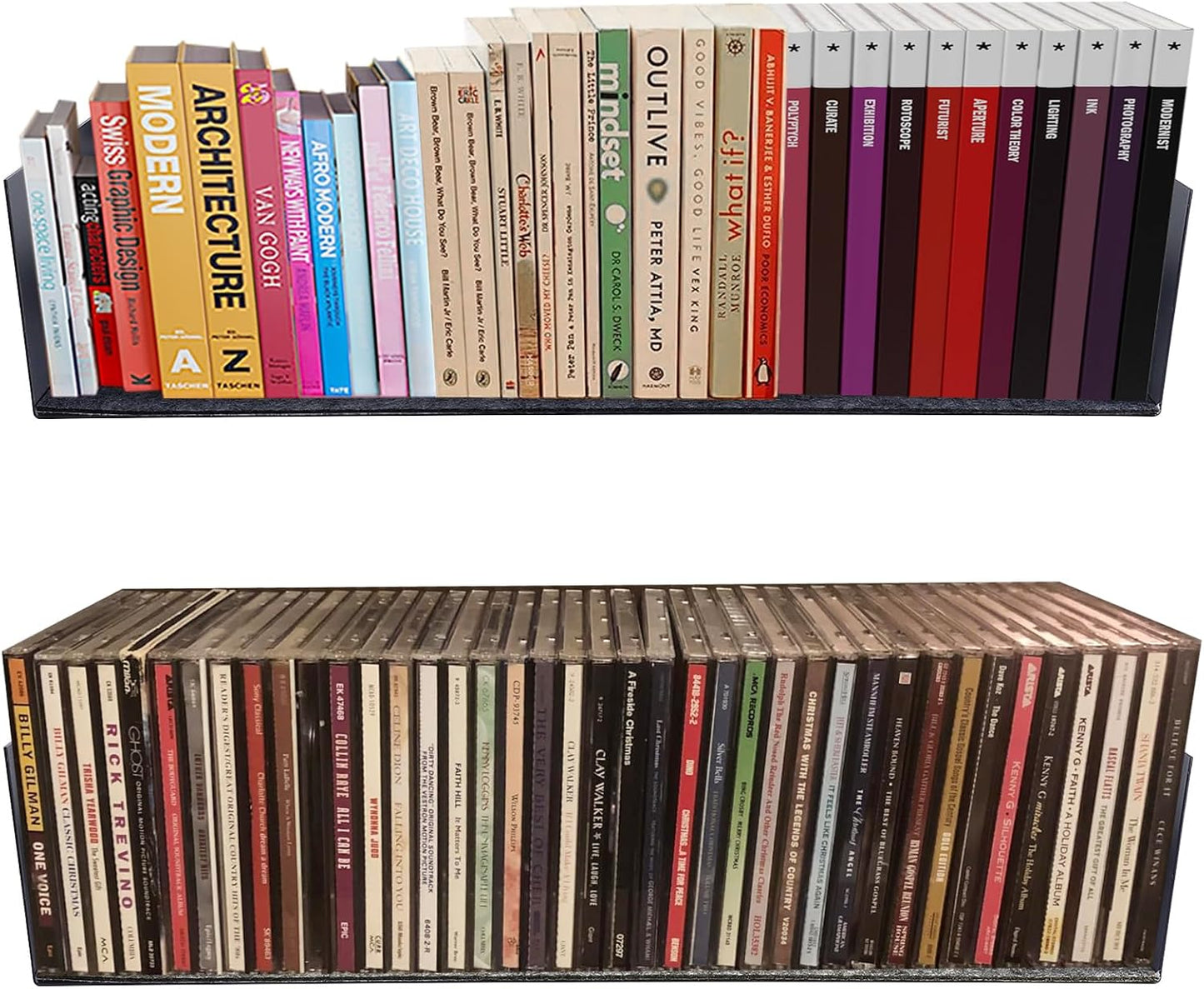 U Shape Floating Shelves Wall Mount Metal Bookshelf CD DVD Storage Display Shelves, Black Set of 2